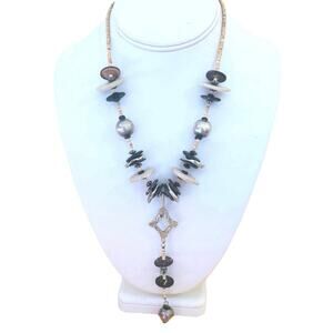 Necklace Pendant Vtg Robert Rose Boho Tribal Bead Disc Wood Clay Chunky Collar